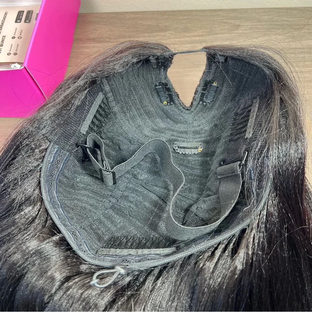 UNICE Natural Black Human Hair Yaki V Part EasiContour 22 Inch Glueless Wig